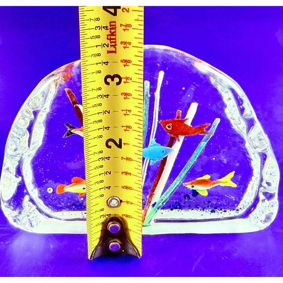 Vintage Murano Style Fish Aquarium Art Glass Block Paperweight MCM Ocean - Picture 14 of 15